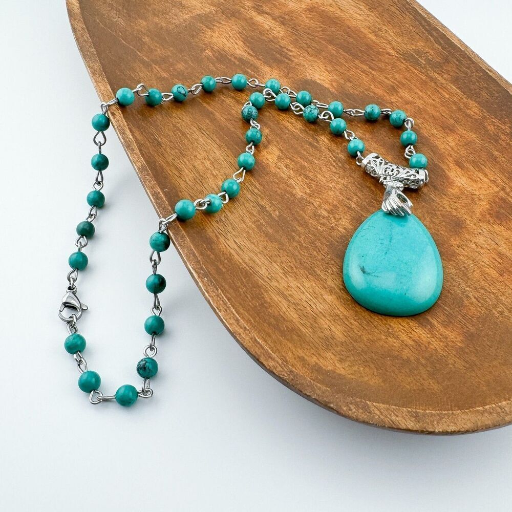 Vintage Southwestern Turquoise Statement Necklace Cottagecore Retro Casual Tear